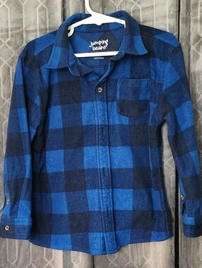 Boy's jumping beans Blue and Navy Plaid Fleece Button-Up Shirt